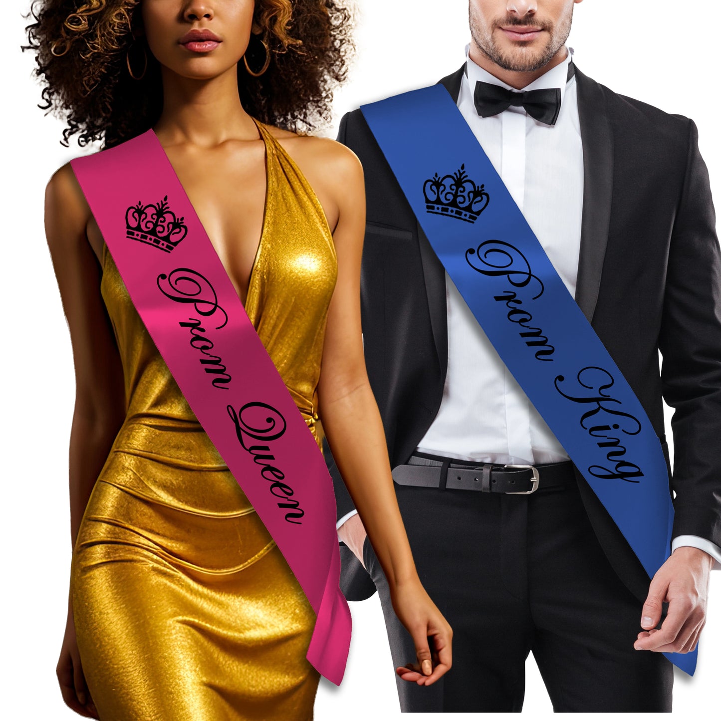 Prom Sash Set - Royal Blue King & Hot Pink Queen