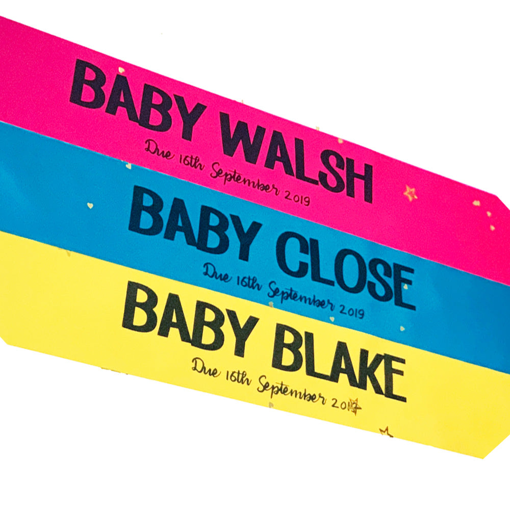 Baby Name Due Date Personalised Baby Shower Sash