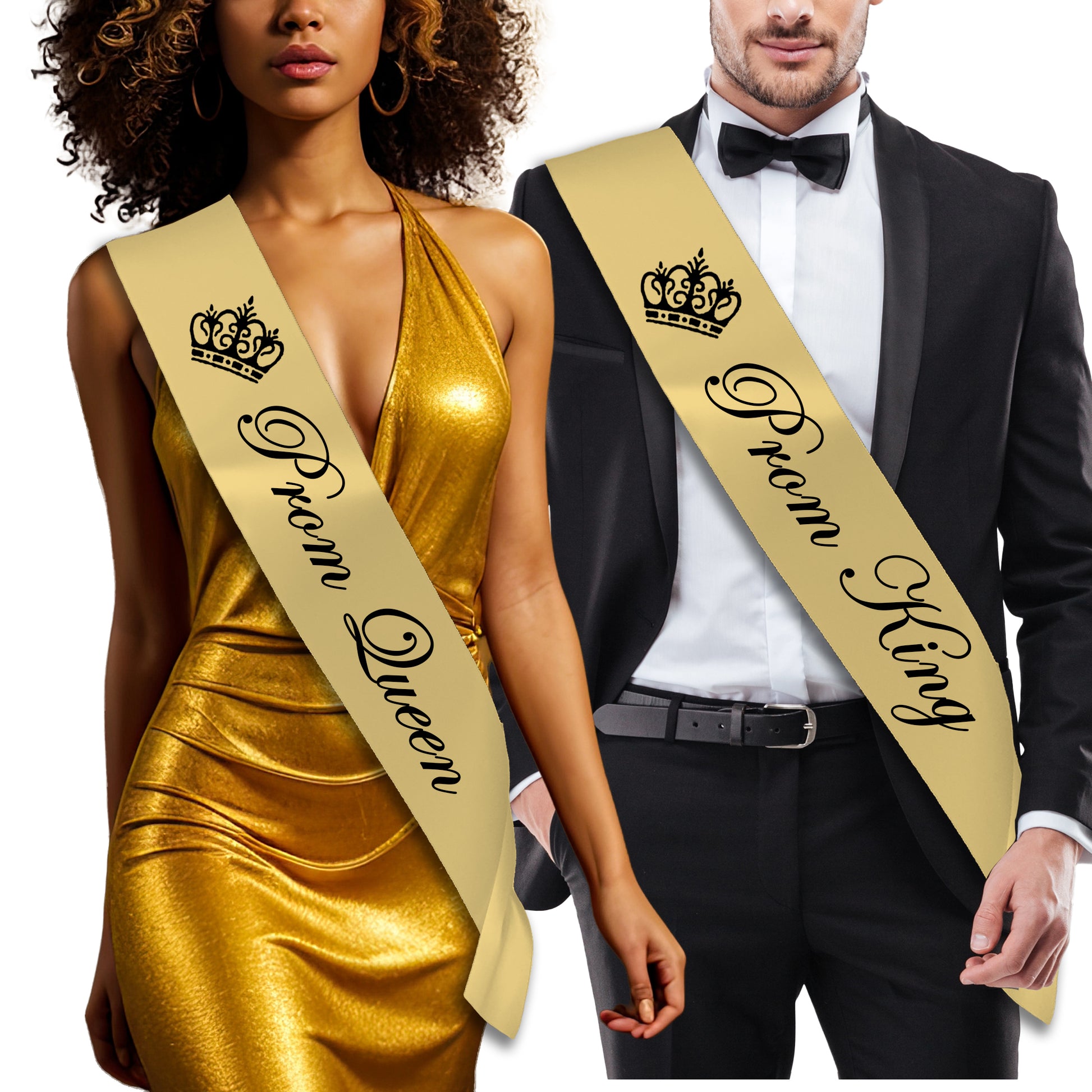 Prom Sash Set - Gold King & Gold Queen