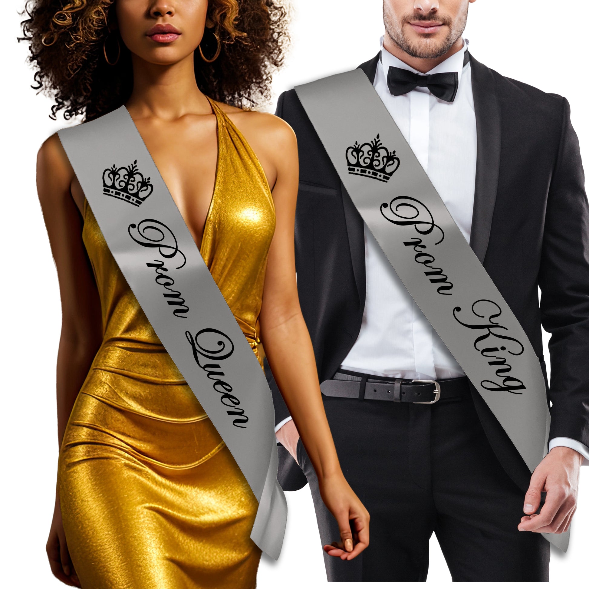 Prom Sash Set - Silver King & Silver Queen
