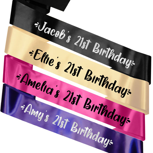 Personalised Name's 21st Birthday Sash YR